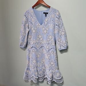 Ellen Tracy Light Blue Embroidered Eyelet V-neck Dress